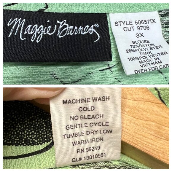 Maggie Barnes Womens Plus Size 3X Green Floral Button-Front Blouse w/ Black Tank - Picture 10 of 16